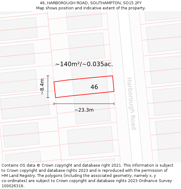 46, HARBOROUGH ROAD, SOUTHAMPTON, SO15 2FY: Plot and title map