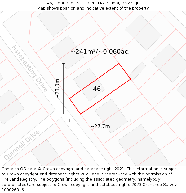 46, HAREBEATING DRIVE, HAILSHAM, BN27 1JE: Plot and title map