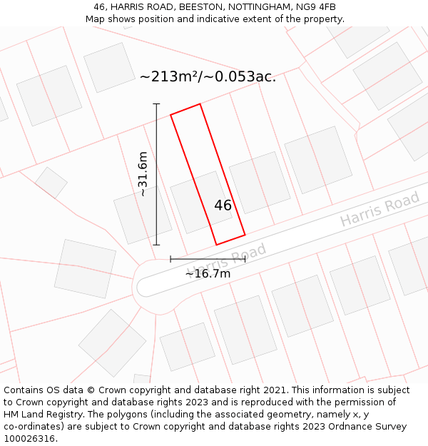 46, HARRIS ROAD, BEESTON, NOTTINGHAM, NG9 4FB: Plot and title map