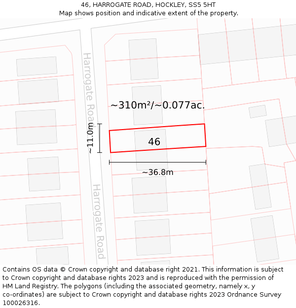 46, HARROGATE ROAD, HOCKLEY, SS5 5HT: Plot and title map
