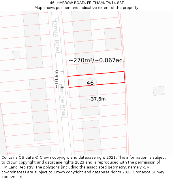 46, HARROW ROAD, FELTHAM, TW14 8RT: Plot and title map