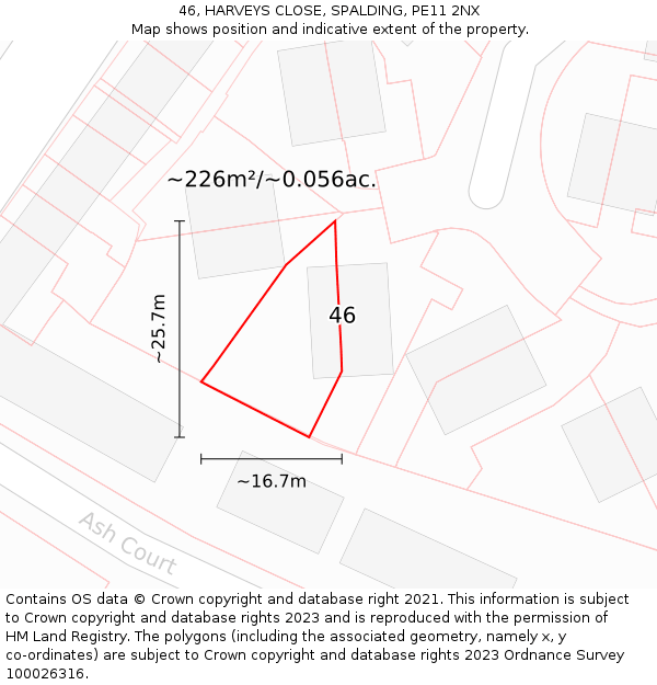 46, HARVEYS CLOSE, SPALDING, PE11 2NX: Plot and title map