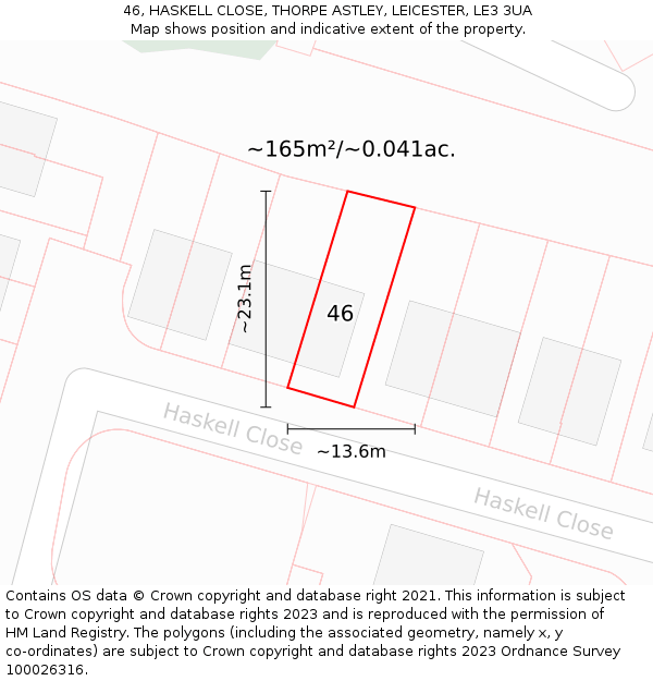 46, HASKELL CLOSE, THORPE ASTLEY, LEICESTER, LE3 3UA: Plot and title map