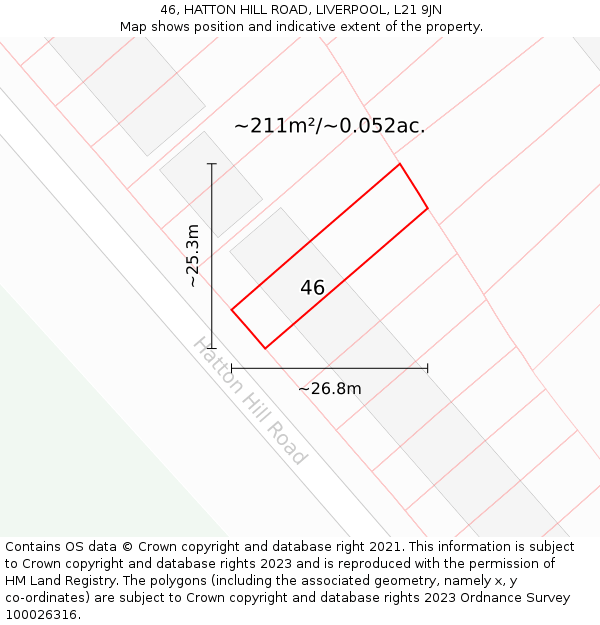 46, HATTON HILL ROAD, LIVERPOOL, L21 9JN: Plot and title map