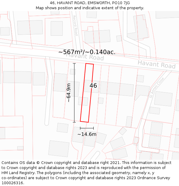 46, HAVANT ROAD, EMSWORTH, PO10 7JG: Plot and title map