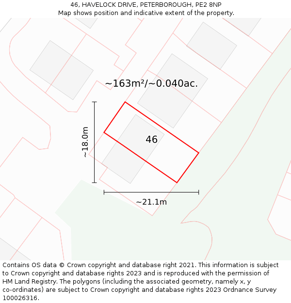 46, HAVELOCK DRIVE, PETERBOROUGH, PE2 8NP: Plot and title map