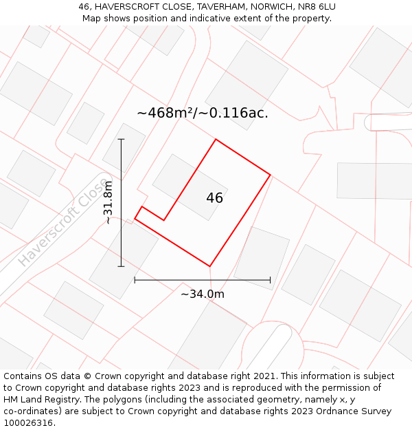 46, HAVERSCROFT CLOSE, TAVERHAM, NORWICH, NR8 6LU: Plot and title map