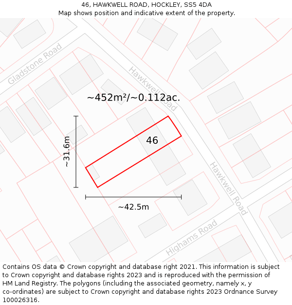 46, HAWKWELL ROAD, HOCKLEY, SS5 4DA: Plot and title map