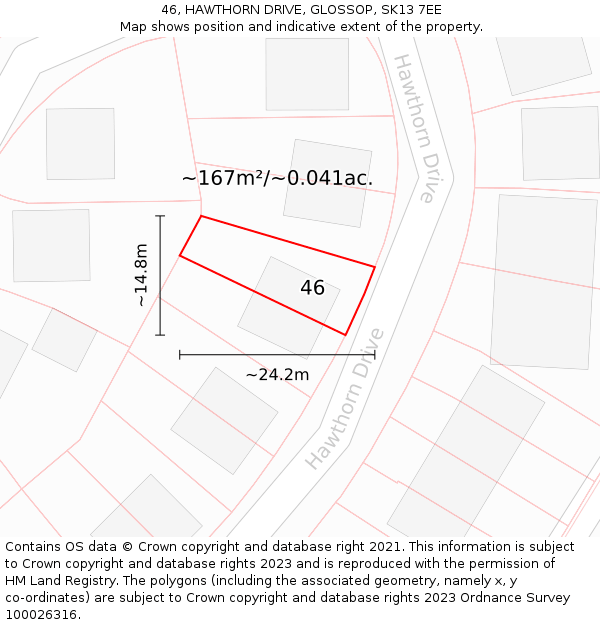 46, HAWTHORN DRIVE, GLOSSOP, SK13 7EE: Plot and title map
