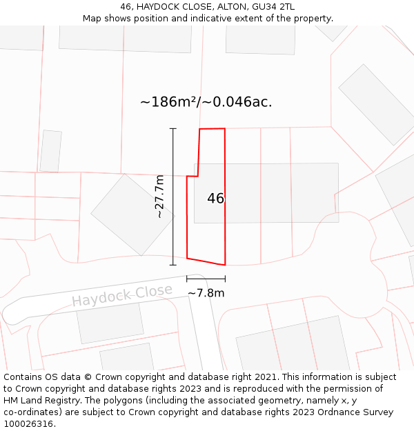 46, HAYDOCK CLOSE, ALTON, GU34 2TL: Plot and title map