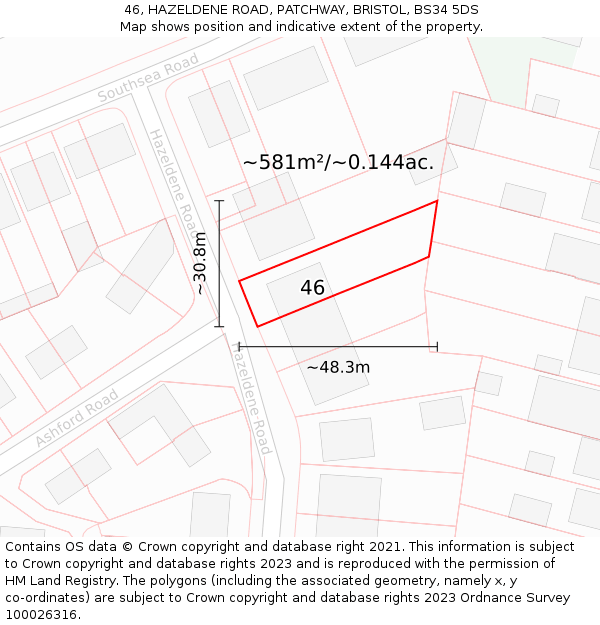 46, HAZELDENE ROAD, PATCHWAY, BRISTOL, BS34 5DS: Plot and title map