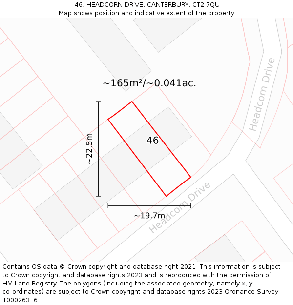 46, HEADCORN DRIVE, CANTERBURY, CT2 7QU: Plot and title map