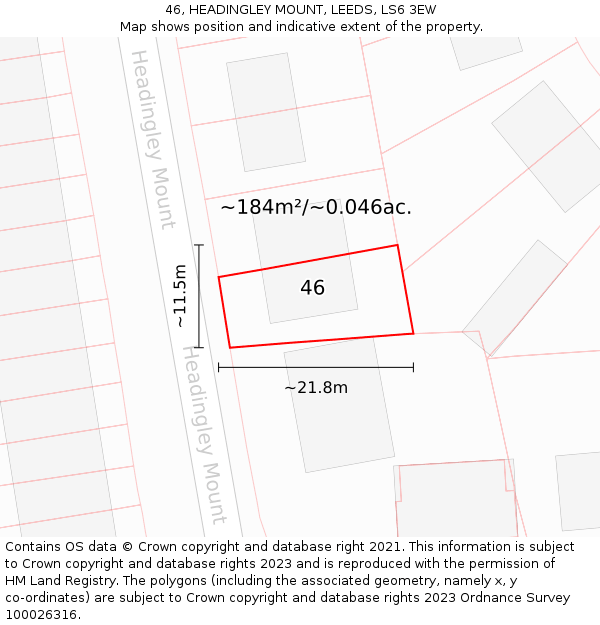 46, HEADINGLEY MOUNT, LEEDS, LS6 3EW: Plot and title map