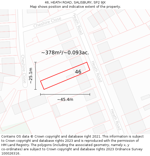 46, HEATH ROAD, SALISBURY, SP2 9JX: Plot and title map