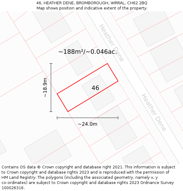 46, HEATHER DENE, BROMBOROUGH, WIRRAL, CH62 2BQ: Plot and title map