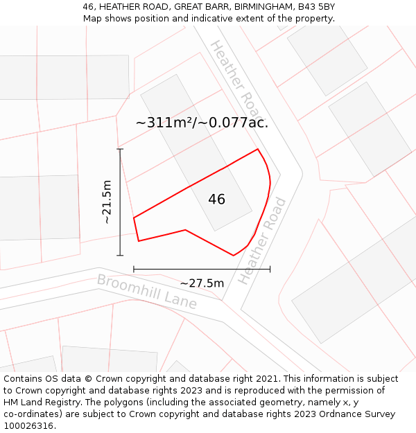 46, HEATHER ROAD, GREAT BARR, BIRMINGHAM, B43 5BY: Plot and title map