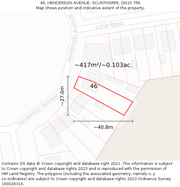 46, HENDERSON AVENUE, SCUNTHORPE, DN15 7RX: Plot and title map