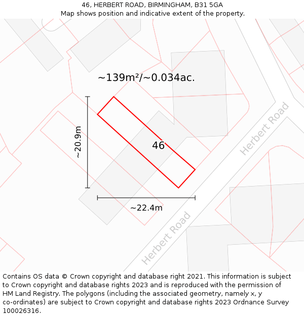 46, HERBERT ROAD, BIRMINGHAM, B31 5GA: Plot and title map
