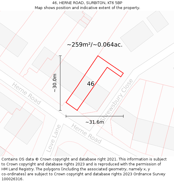 46, HERNE ROAD, SURBITON, KT6 5BP: Plot and title map