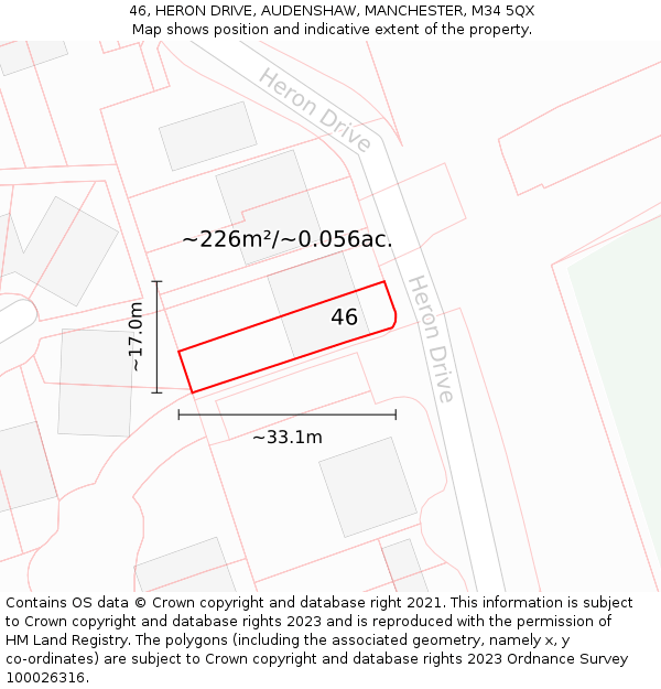 46, HERON DRIVE, AUDENSHAW, MANCHESTER, M34 5QX: Plot and title map