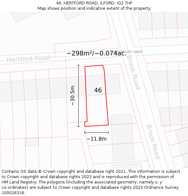 46, HERTFORD ROAD, ILFORD, IG2 7HF: Plot and title map