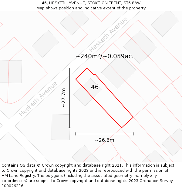 46, HESKETH AVENUE, STOKE-ON-TRENT, ST6 8AW: Plot and title map