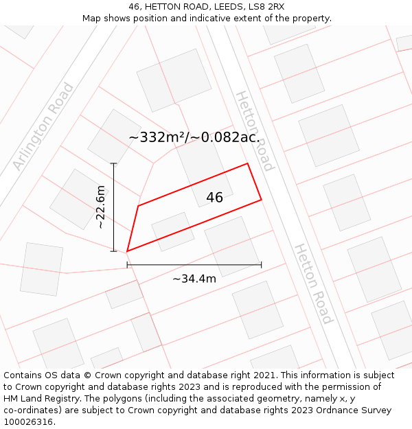 46, HETTON ROAD, LEEDS, LS8 2RX: Plot and title map