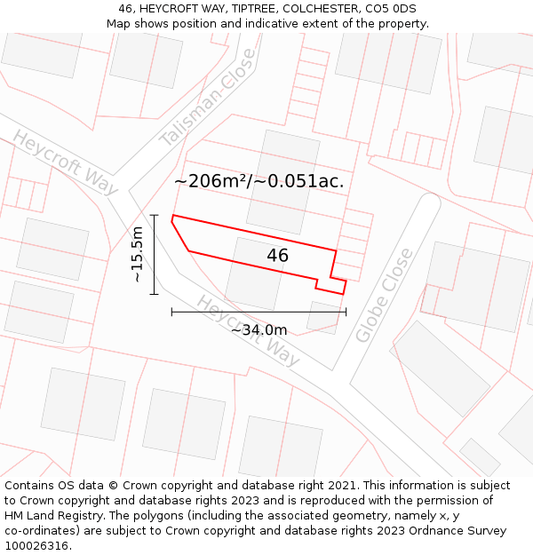 46, HEYCROFT WAY, TIPTREE, COLCHESTER, CO5 0DS: Plot and title map