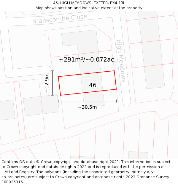 46, HIGH MEADOWS, EXETER, EX4 1RL: Plot and title map