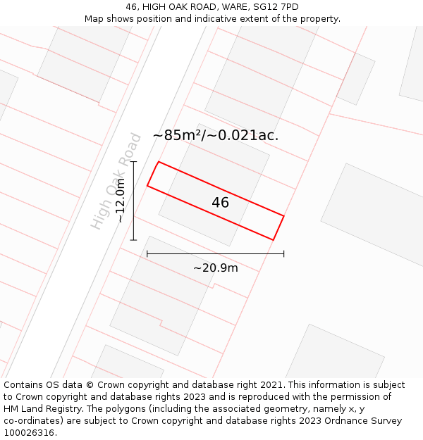 46, HIGH OAK ROAD, WARE, SG12 7PD: Plot and title map