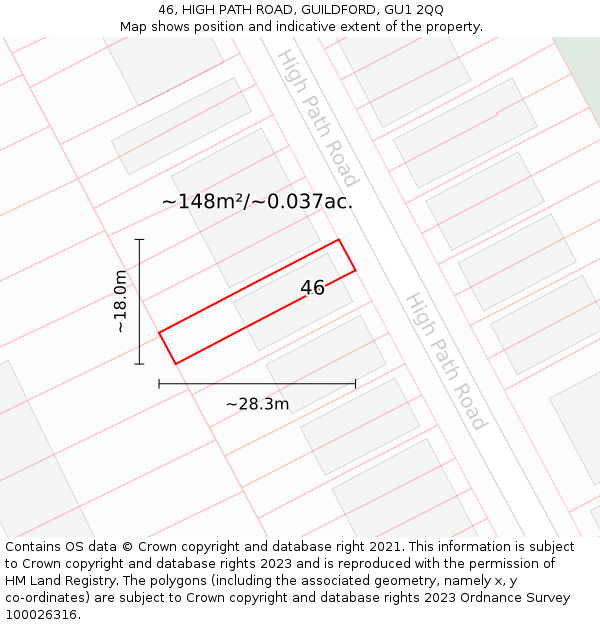 46, HIGH PATH ROAD, GUILDFORD, GU1 2QQ: Plot and title map