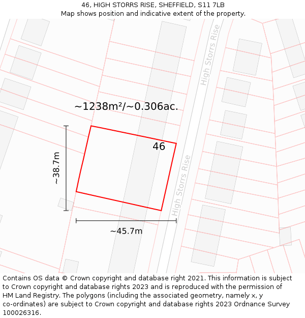 46, HIGH STORRS RISE, SHEFFIELD, S11 7LB: Plot and title map