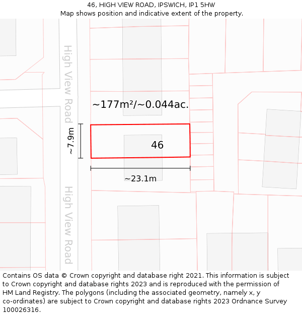 46, HIGH VIEW ROAD, IPSWICH, IP1 5HW: Plot and title map