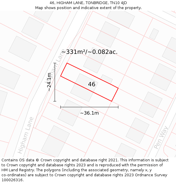 46, HIGHAM LANE, TONBRIDGE, TN10 4JD: Plot and title map