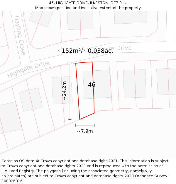 46, HIGHGATE DRIVE, ILKESTON, DE7 9HU: Plot and title map