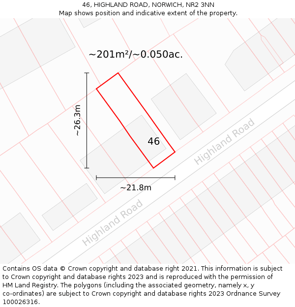 46, HIGHLAND ROAD, NORWICH, NR2 3NN: Plot and title map
