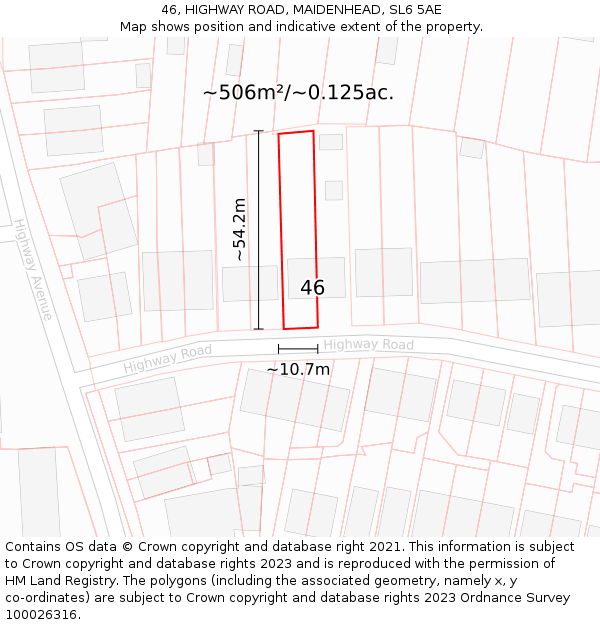 46, HIGHWAY ROAD, MAIDENHEAD, SL6 5AE: Plot and title map