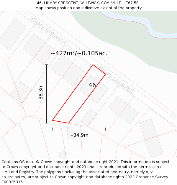 46, HILARY CRESCENT, WHITWICK, COALVILLE, LE67 5PL: Plot and title map