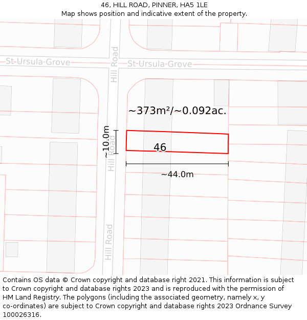 46, HILL ROAD, PINNER, HA5 1LE: Plot and title map