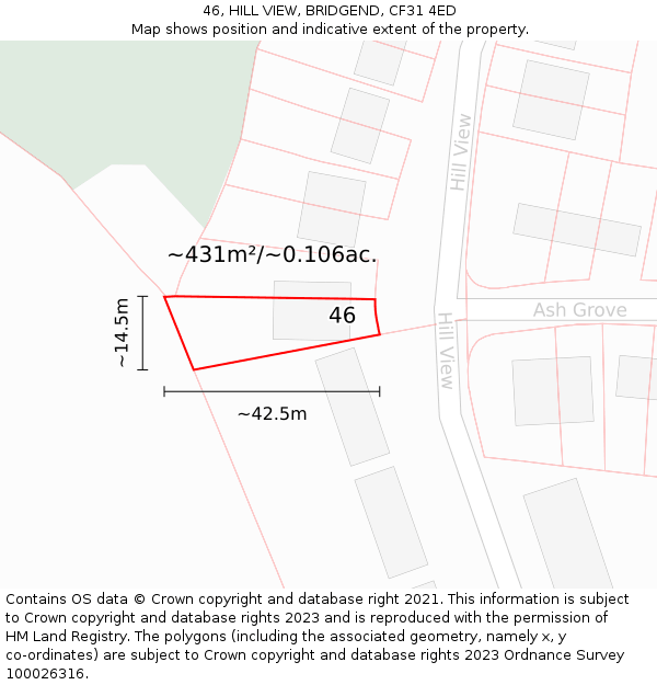46, HILL VIEW, BRIDGEND, CF31 4ED: Plot and title map