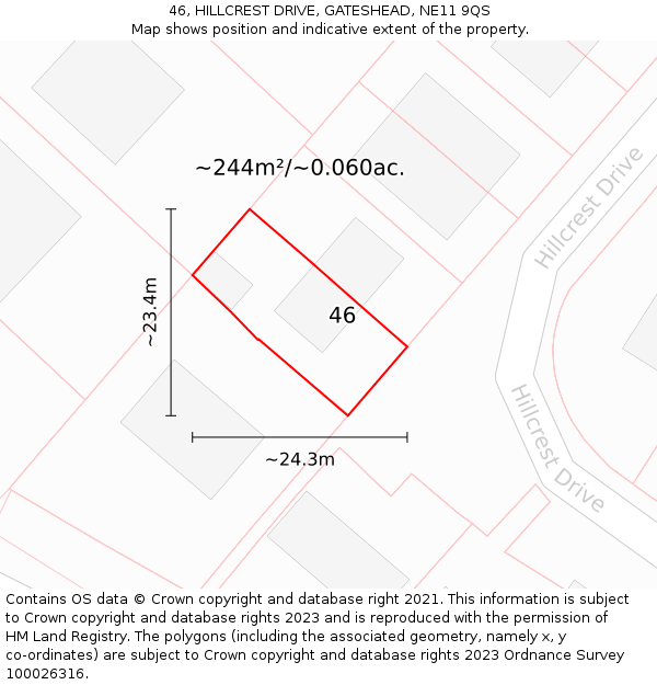 46, HILLCREST DRIVE, GATESHEAD, NE11 9QS: Plot and title map