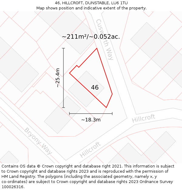 46, HILLCROFT, DUNSTABLE, LU6 1TU: Plot and title map