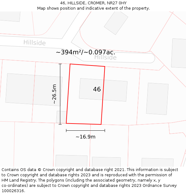 46, HILLSIDE, CROMER, NR27 0HY: Plot and title map