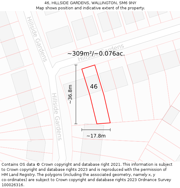 46, HILLSIDE GARDENS, WALLINGTON, SM6 9NY: Plot and title map