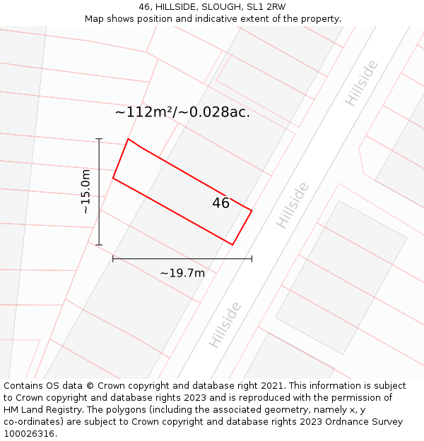 46, HILLSIDE, SLOUGH, SL1 2RW: Plot and title map