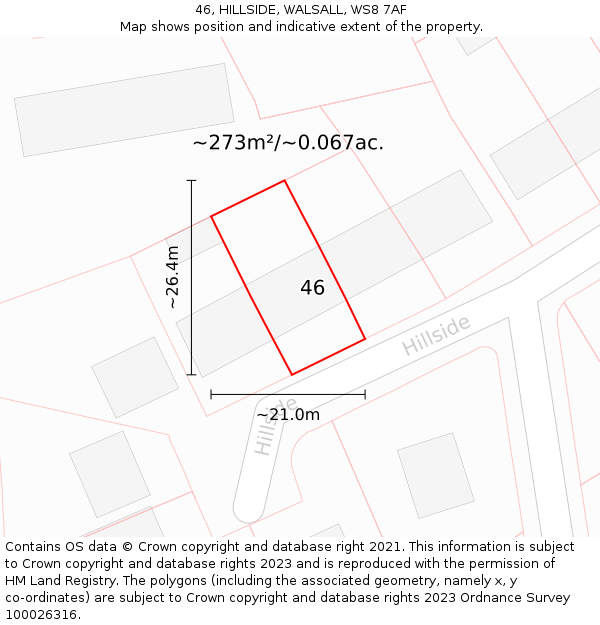 46, HILLSIDE, WALSALL, WS8 7AF: Plot and title map