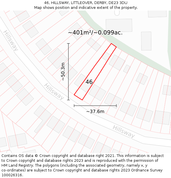 46, HILLSWAY, LITTLEOVER, DERBY, DE23 3DU: Plot and title map