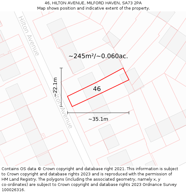 46, HILTON AVENUE, MILFORD HAVEN, SA73 2PA: Plot and title map