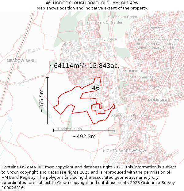 46, HODGE CLOUGH ROAD, OLDHAM, OL1 4PW: Plot and title map