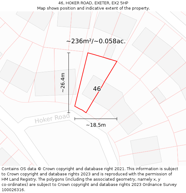 46, HOKER ROAD, EXETER, EX2 5HP: Plot and title map